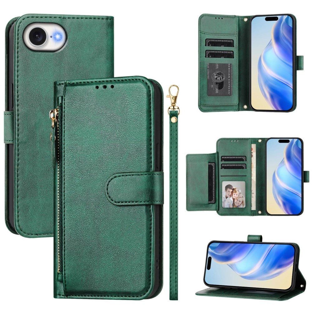 EIDERWOOD iPhone 17e / 16e Kunstskinn Flip Deksel m. Lommebok & Stropp - Grønn