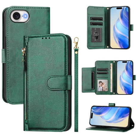 EIDERWOOD iPhone 17e / 16e Kunstskinn Flip Deksel m. Lommebok & Stropp - Grønn