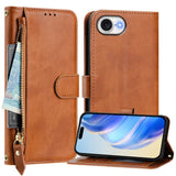 EIDERWOOD iPhone 17e / 16e Kunstskinn Flip Deksel m. Lommebok & Stropp - Brun