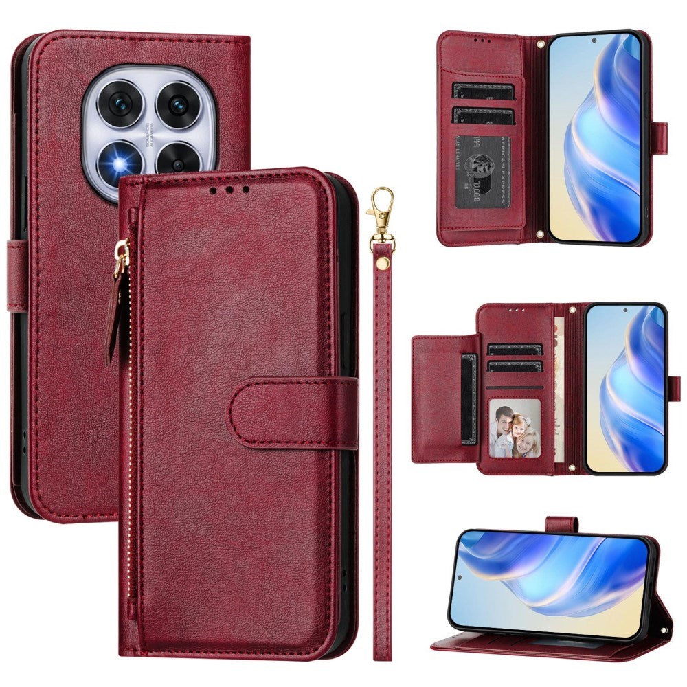 EIDERWOOD Xiaomi Redmi Note 14 Pro+ / 14 Pro (5G) Flip Deksel med Kortholder for 6 Kort & Glidelåslomme - Rød