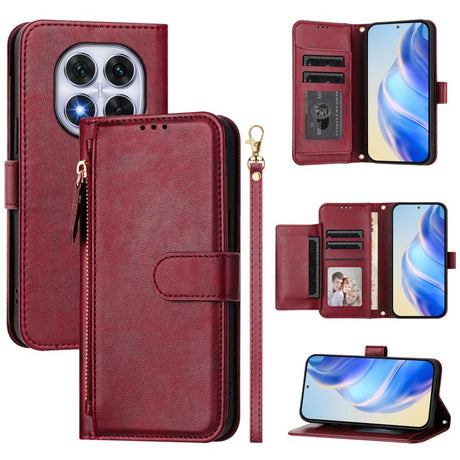 EIDERWOOD Xiaomi Redmi Note 14 Pro+ / 14 Pro (5G) Flip Deksel med Kortholder for 6 Kort & Glidelåslomme - Rød