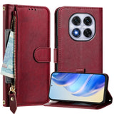 EIDERWOOD Xiaomi Redmi Note 14 Pro+ / 14 Pro (5G) Flip Deksel med Kortholder for 6 Kort & Glidelåslomme - Rød