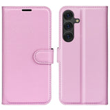 EIDERWOOD Samsung Galaxy S25+ (Plus) Støtsikker Lær Wallet Cover med Litchi Tekstur - Rosa