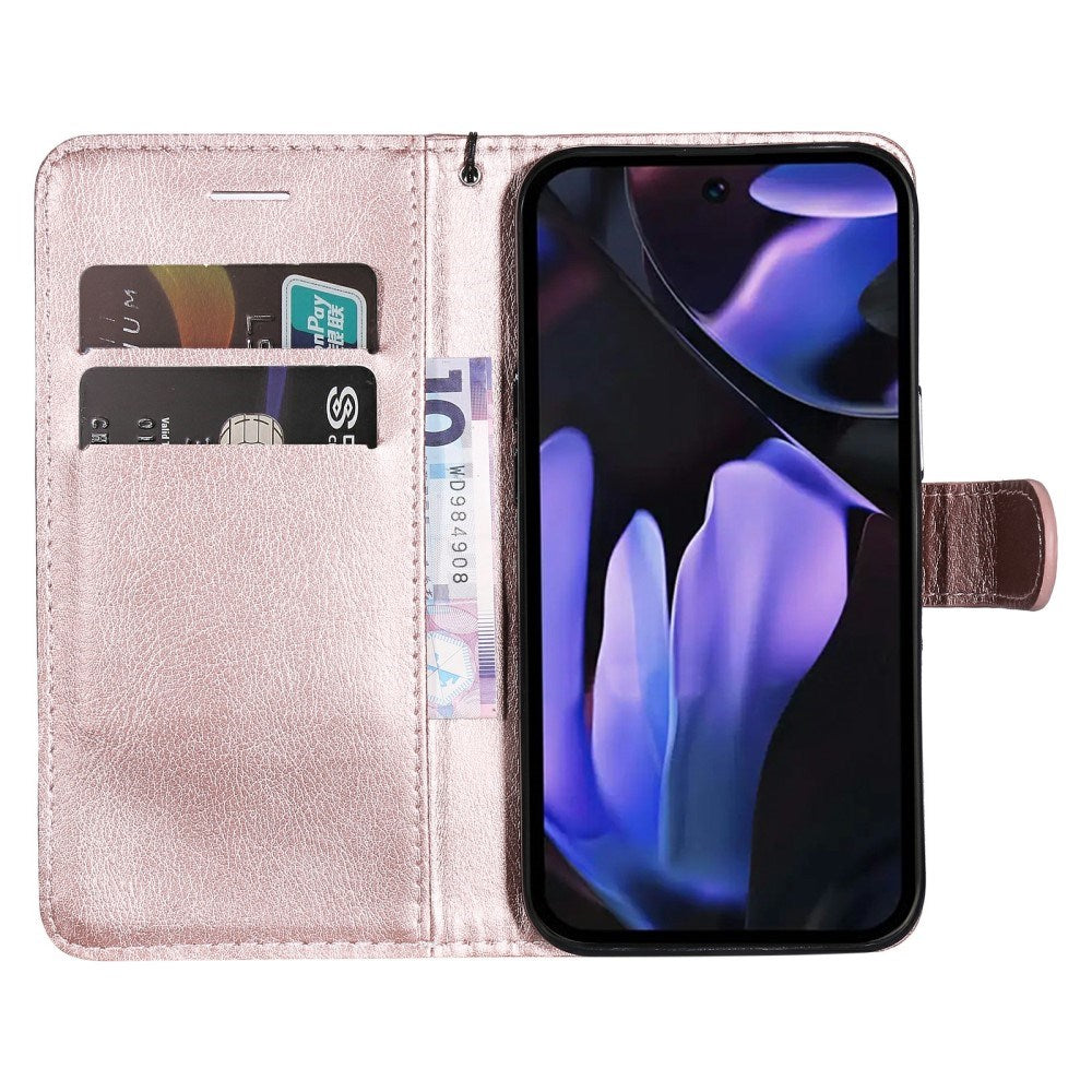 EIDERWOOD Google Pixel 9a Kunstskinn Flip Deksel m. Kortholder & Stropp - Rosa