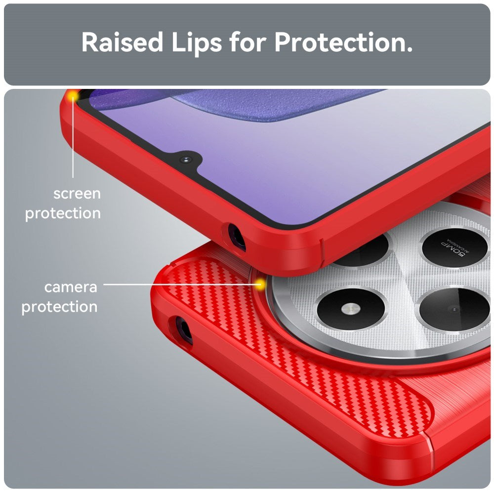 EIDERWOOD Xiaomi Redmi 14C Brushed Carbon Fiber Fleksibelt Plast Deksel - Rød