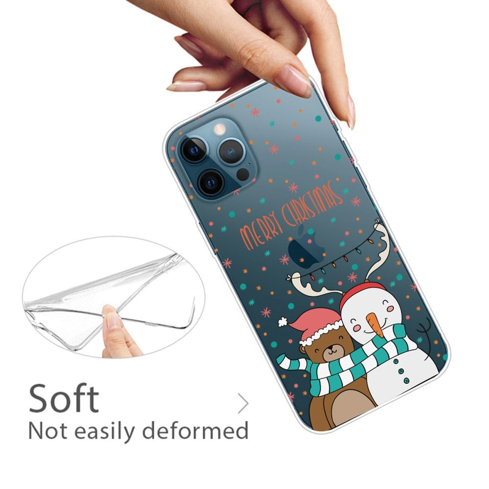 iPhone 14 Pro Fleksibel Plast Jul Deksel - Snømann og bjørn