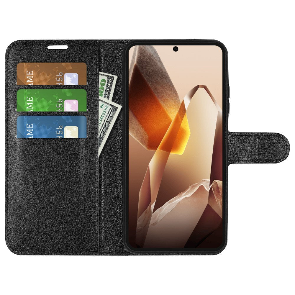 EIDERWOOD OnePlus 13 Støtsikker Lær Wallet Cover med Litchi Tekstur - Svart