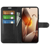 EIDERWOOD OnePlus 13 Støtsikker Lær Wallet Cover med Litchi Tekstur - Svart