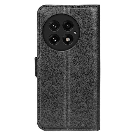 EIDERWOOD OnePlus 13 Støtsikker Lær Wallet Cover med Litchi Tekstur - Svart