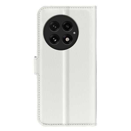 EIDERWOOD OnePlus 13 Støtsikker Lær Wallet Cover med Litchi Tekstur - Hvit