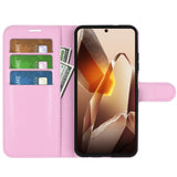 EIDERWOOD OnePlus 13 Støtsikker Lær Wallet Cover med Litchi Tekstur - Rosa