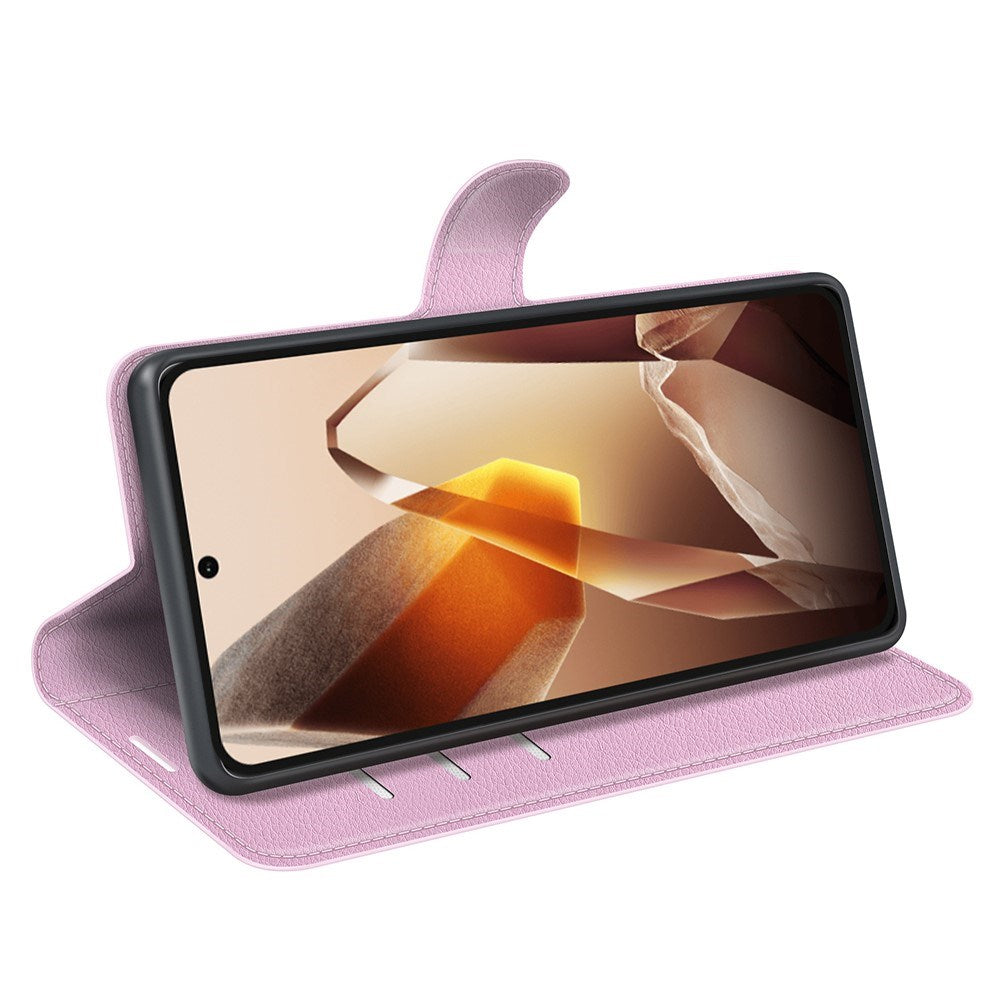 EIDERWOOD OnePlus 13 Støtsikker Lær Wallet Cover med Litchi Tekstur - Rosa