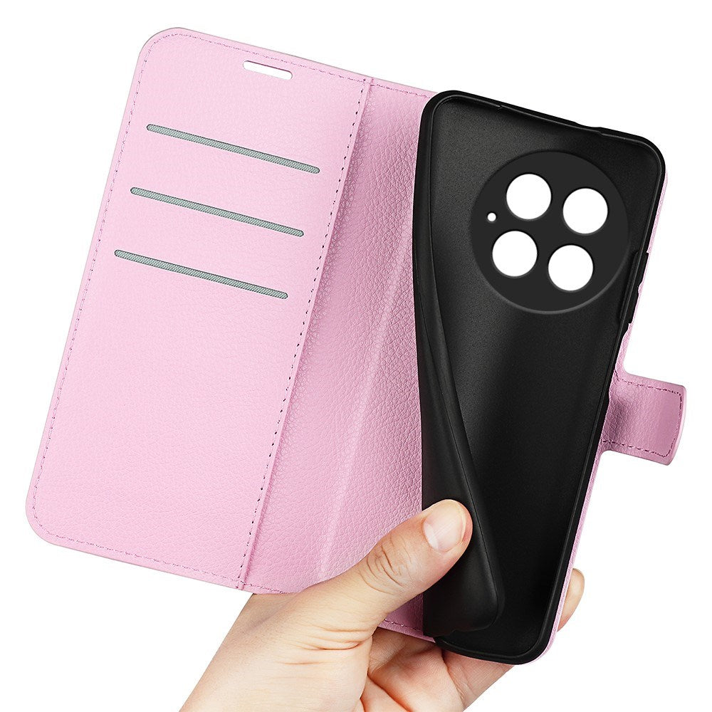 EIDERWOOD OnePlus 13 Støtsikker Lær Wallet Cover med Litchi Tekstur - Rosa