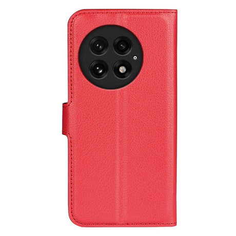 EIDERWOOD OnePlus 13 Støtsikker Lær Wallet Cover med Litchi Tekstur - Rød