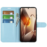 EIDERWOOD OnePlus 13 Støtsikker Lær Wallet Cover med Litchi Tekstur - Blå