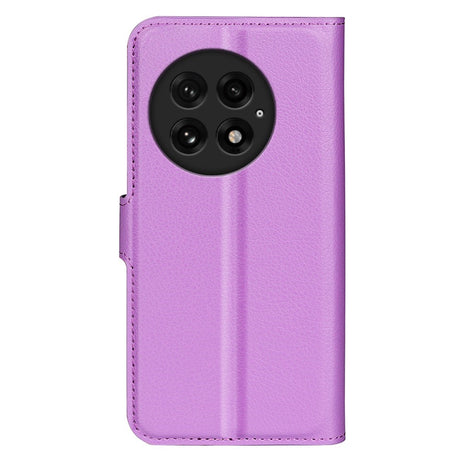 EIDERWOOD OnePlus 13 Støtsikker Lær Wallet Cover med Litchi Tekstur - Lilla