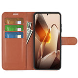 EIDERWOOD OnePlus 13 Støtsikker Lær Wallet Cover med Litchi Tekstur - Brun