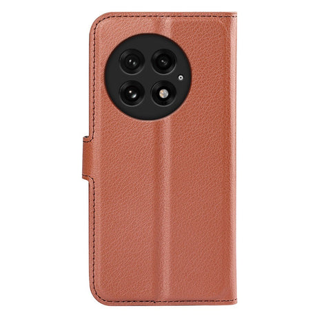 EIDERWOOD OnePlus 13 Støtsikker Lær Wallet Cover med Litchi Tekstur - Brun