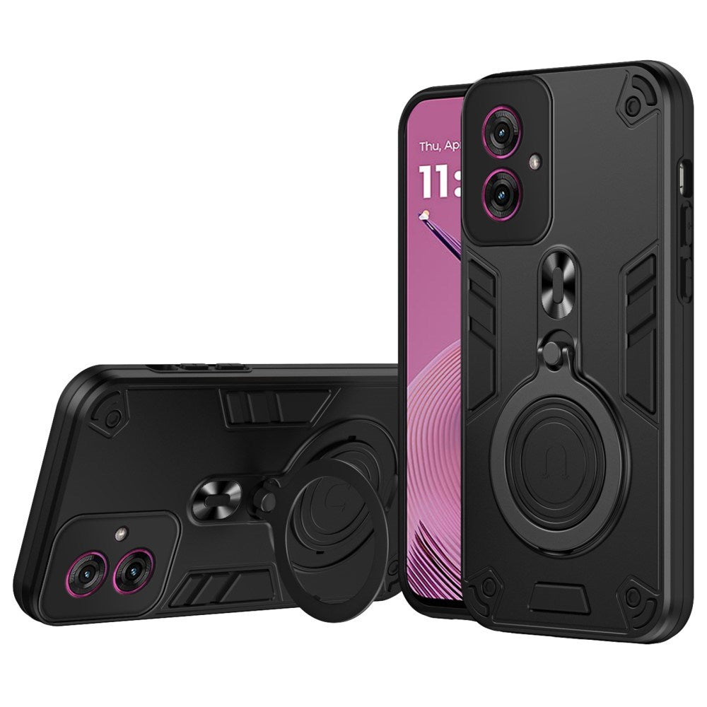 EIDERWOOD Motorola Moto G55 Hybrid Håndverker Deksel m. Roterende Kickstand - Svart