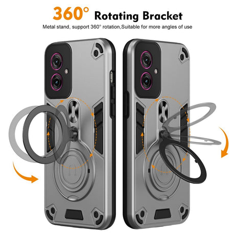 EIDERWOOD Motorola Moto G55 Hybrid Håndverker Deksel m. Roterende Kickstand - Sølv