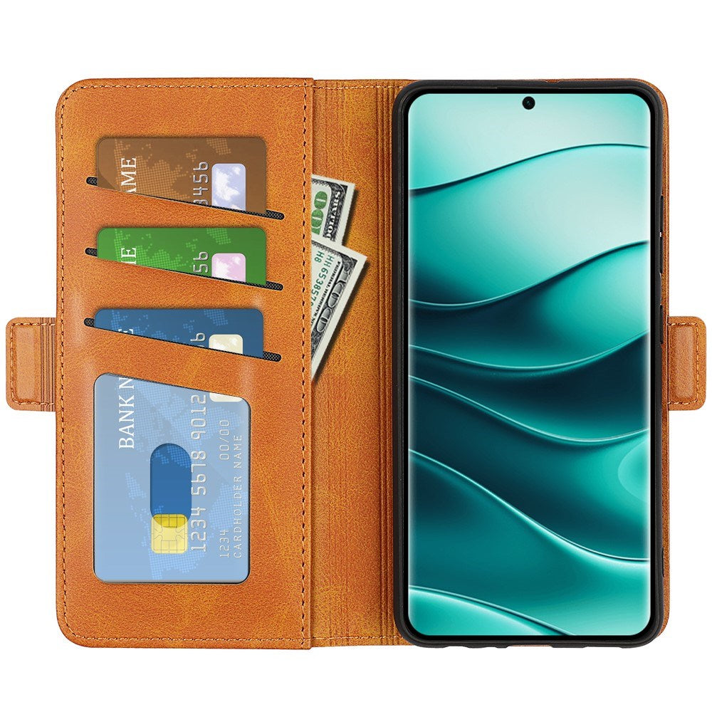 EIDERWOOD Xiaomi Redmi Note 14 Pro+ Kunstskinn Flip Deksel m. Kortholder & Ståfunksjon - Lysbrun