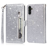 EIDERWOOD Samsung Galaxy A56 (5G) Glitter Flip Deksel m. Glidelåslomme & Ståfunksjon - Sølv