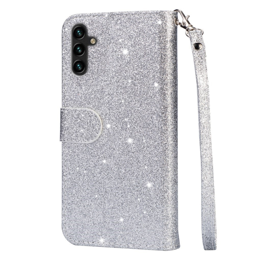 EIDERWOOD Samsung Galaxy A56 (5G) Glitter Flip Deksel m. Glidelåslomme & Ståfunksjon - Sølv