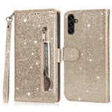 EIDERWOOD Samsung Galaxy A56 (5G) Glitter Flip Deksel m. Glidelåslomme & Ståfunksjon - Gull