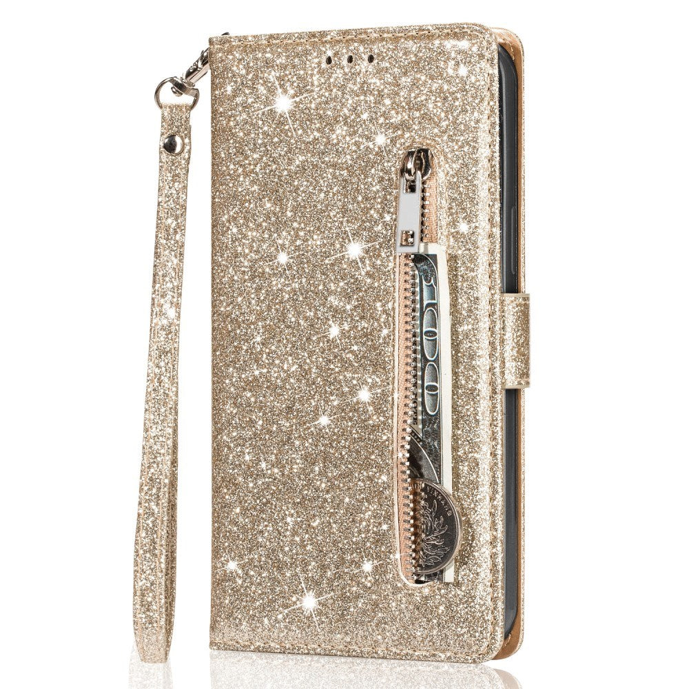 EIDERWOOD Samsung Galaxy A56 (5G) Glitter Flip Deksel m. Glidelåslomme & Ståfunksjon - Gull