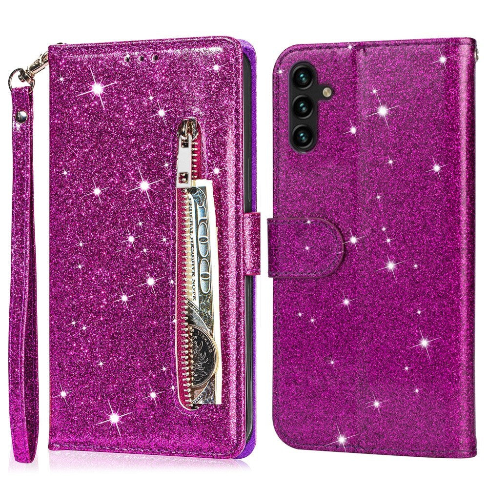 EIDERWOOD Samsung Galaxy A56 (5G) Glitter Flip Deksel m. Glidelåslomme & Ståfunksjon - Lilla