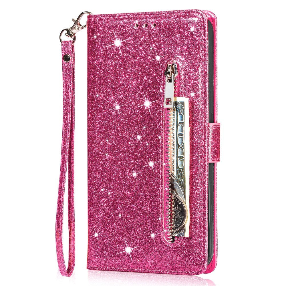 EIDERWOOD Samsung Galaxy A56 (5G) Glitter Flip Deksel m. Glidelåslomme & Ståfunksjon - Pink