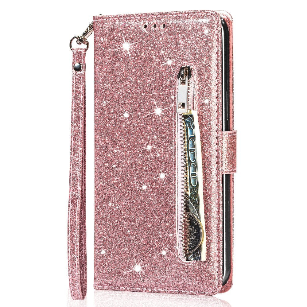 EIDERWOOD Samsung Galaxy A56 (5G) Glitter Flip Deksel m. Glidelåslomme & Ståfunksjon - Rosa