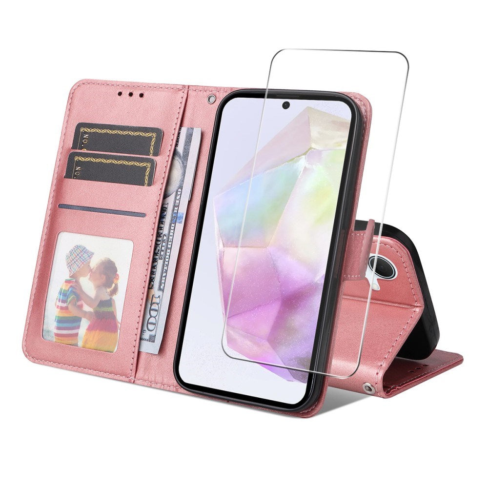 EIDERWOOD Samsung Galaxy A56 (5G) / A36 (5G) 2-i-1 Kunstskinn Flip Deksel med Skjermbeskyttelsesglass - Rosa