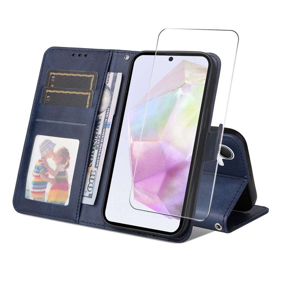 EIDERWOOD Samsung Galaxy A56 (5G) / A36 (5G) 2-i-1 Kunstskinn Flip Deksel med Skjermbeskyttelsesglass - Blå