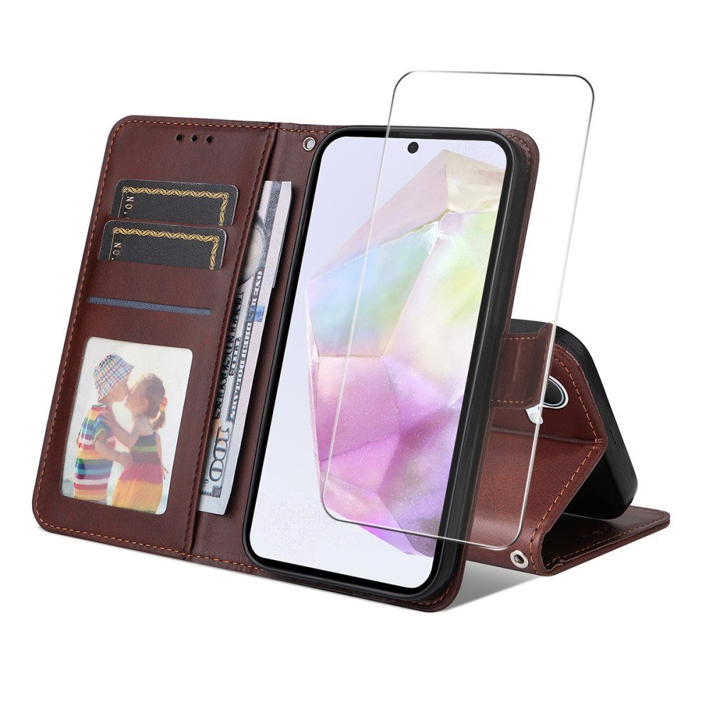 EIDERWOOD Samsung Galaxy A56 (5G) / A36 (5G) 2-i-1 Kunstskinn Flip Deksel med Skjermbeskyttelsesglass - Brun