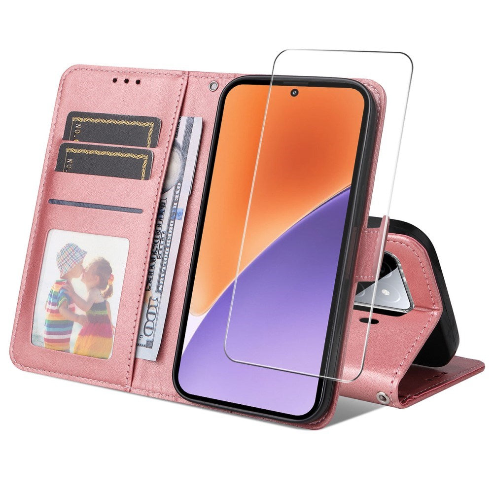 EIDERWOOD Xiaomi 15 Kunstskinn Flip Deksel med Stropp & Skjermbeskytter - Rosa