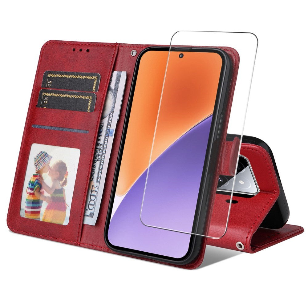 EIDERWOOD Xiaomi 15 Kunstskinn Flip Deksel med Stropp & Skjermbeskytter - Rød