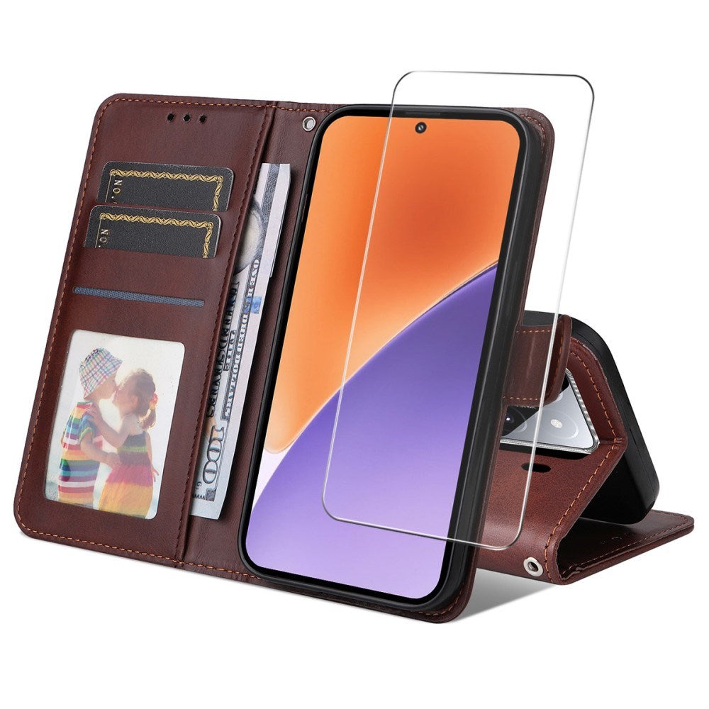 EIDERWOOD Xiaomi 15 Kunstskinn Flip Deksel med Stropp & Skjermbeskytter - Brun