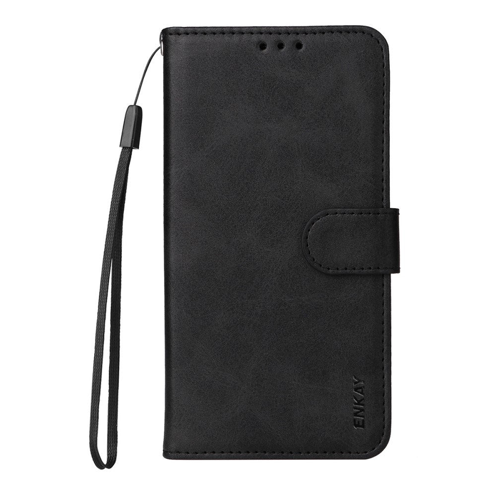 ENKAY iPhone 17e / 16e 2-i-1 Kunstskinn Flip Deksel m. Skjermbeskyttelsesglass - Svart