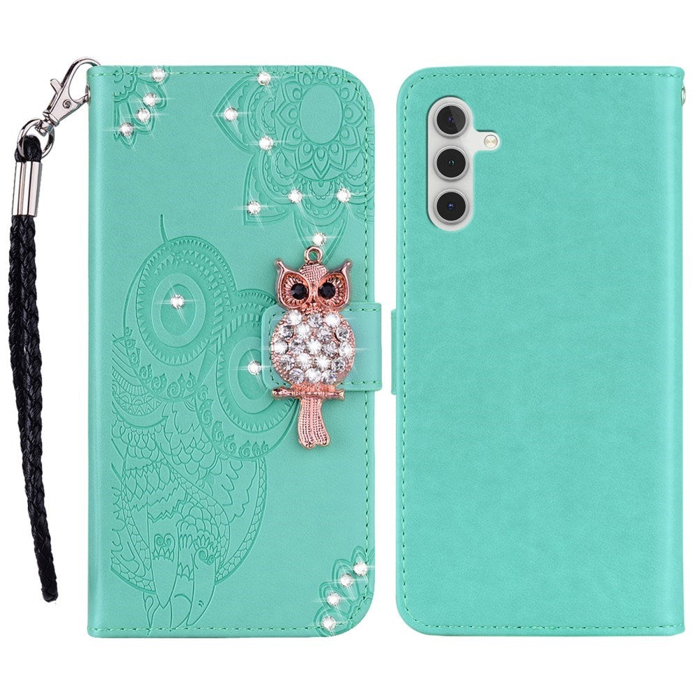 EIDERWOOD Samsung Galaxy S25+ (Plus) Kunstskinn Flip Deksel m. Uglemotiv - Turkis