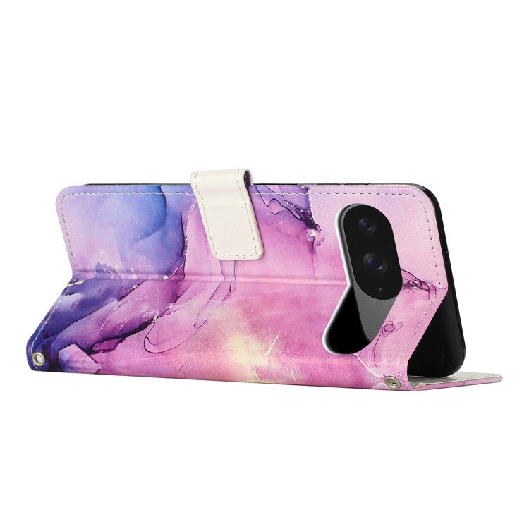EIDERWOOD Google Pixel 10 / 10 Pro / 9 / 9 Pro Marmor Kunstskinn Flip Deksel m. Stropp - Lilla