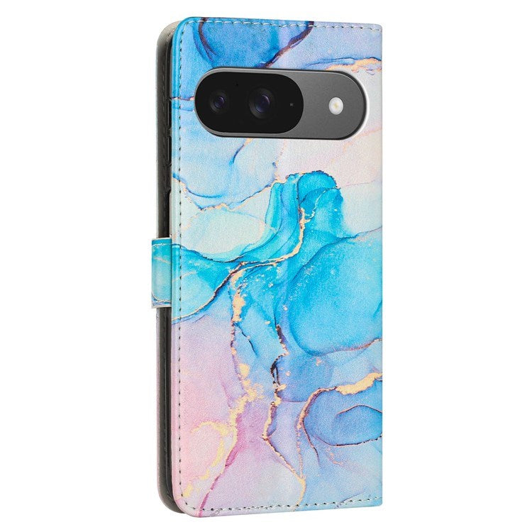 EIDERWOOD Google Pixel 10 / 10 Pro / 9 / 9 Pro Marmor Kunstskinn Flip Deksel m. Stropp - Rosa / Grønn