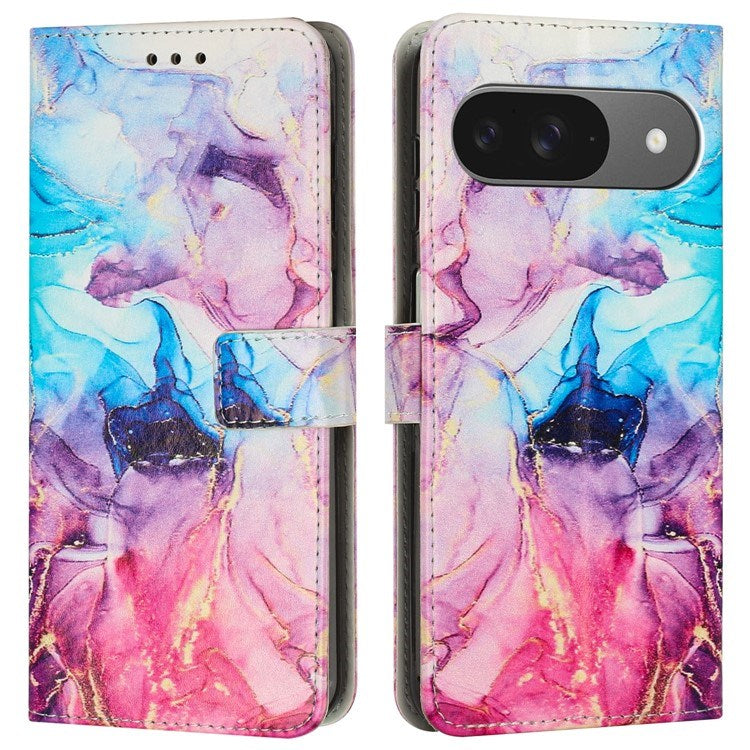 EIDERWOOD Google Pixel 10 / 10 Pro / 9 / 9 Pro Marmor Kunstskinn Flip Deksel m. Stropp - Rosa / Lilla