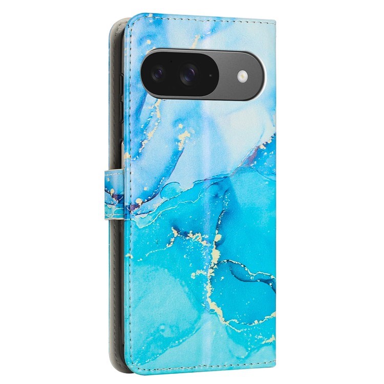 EIDERWOOD Google Pixel 10 / 10 Pro / 9 / 9 Pro Marmor Kunstskinn Flip Deksel m. Stropp - Blå / Grønn