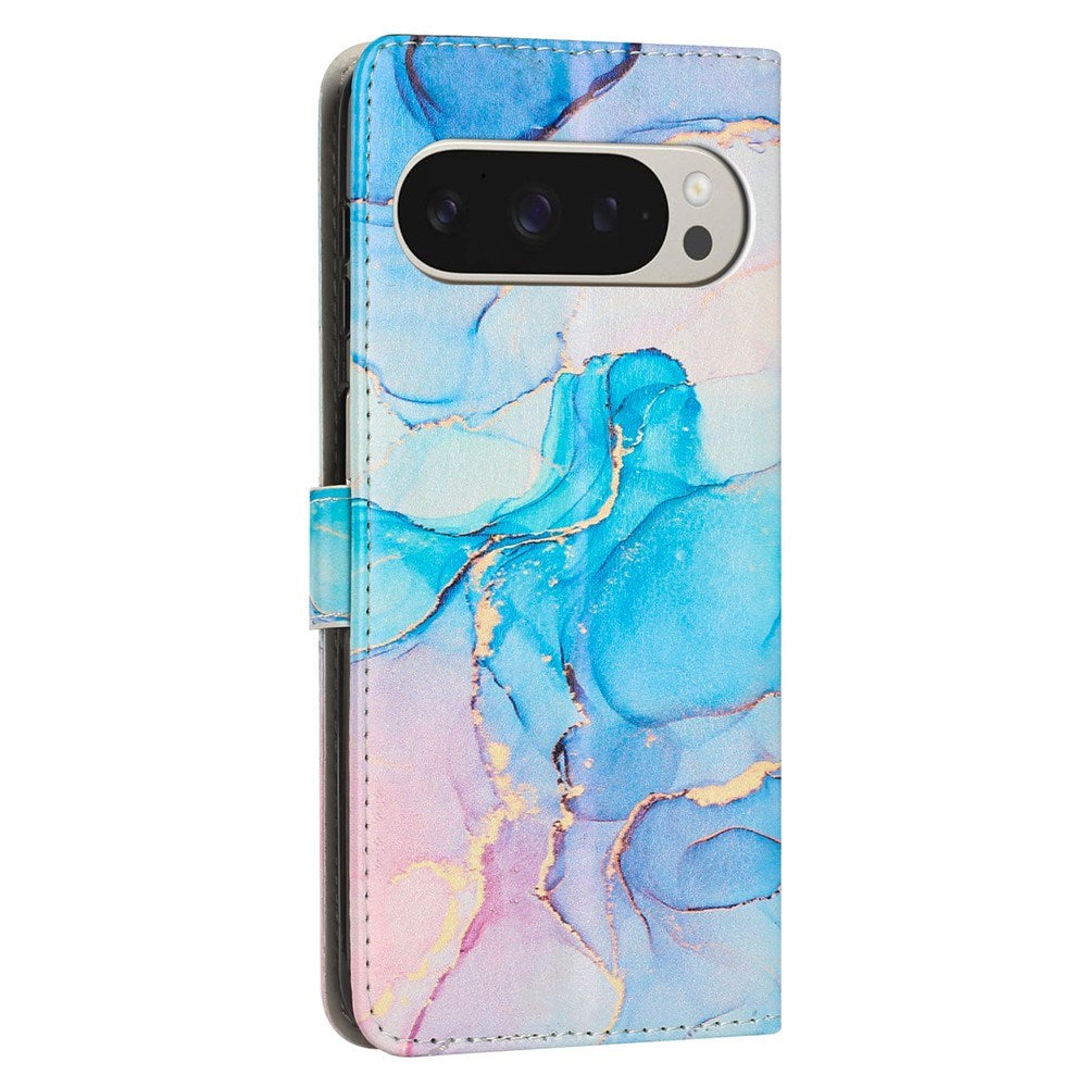 EIDERWOOD Google Pixel 10 Pro XL / 9 Pro XL Marmor Mønstret Kunstskinn Flip Deksel m. Stropp - Rosa / Blå