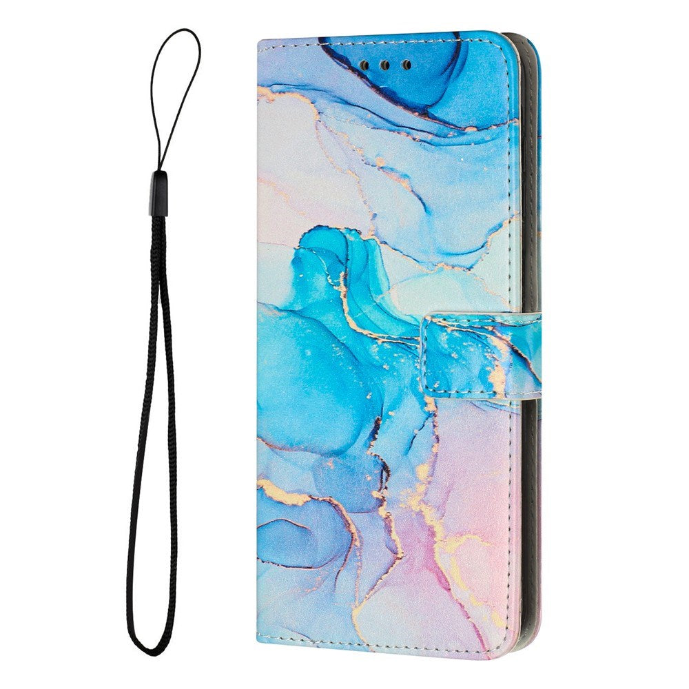 EIDERWOOD Google Pixel 10 Pro XL / 9 Pro XL Marmor Mønstret Kunstskinn Flip Deksel m. Stropp - Rosa / Blå