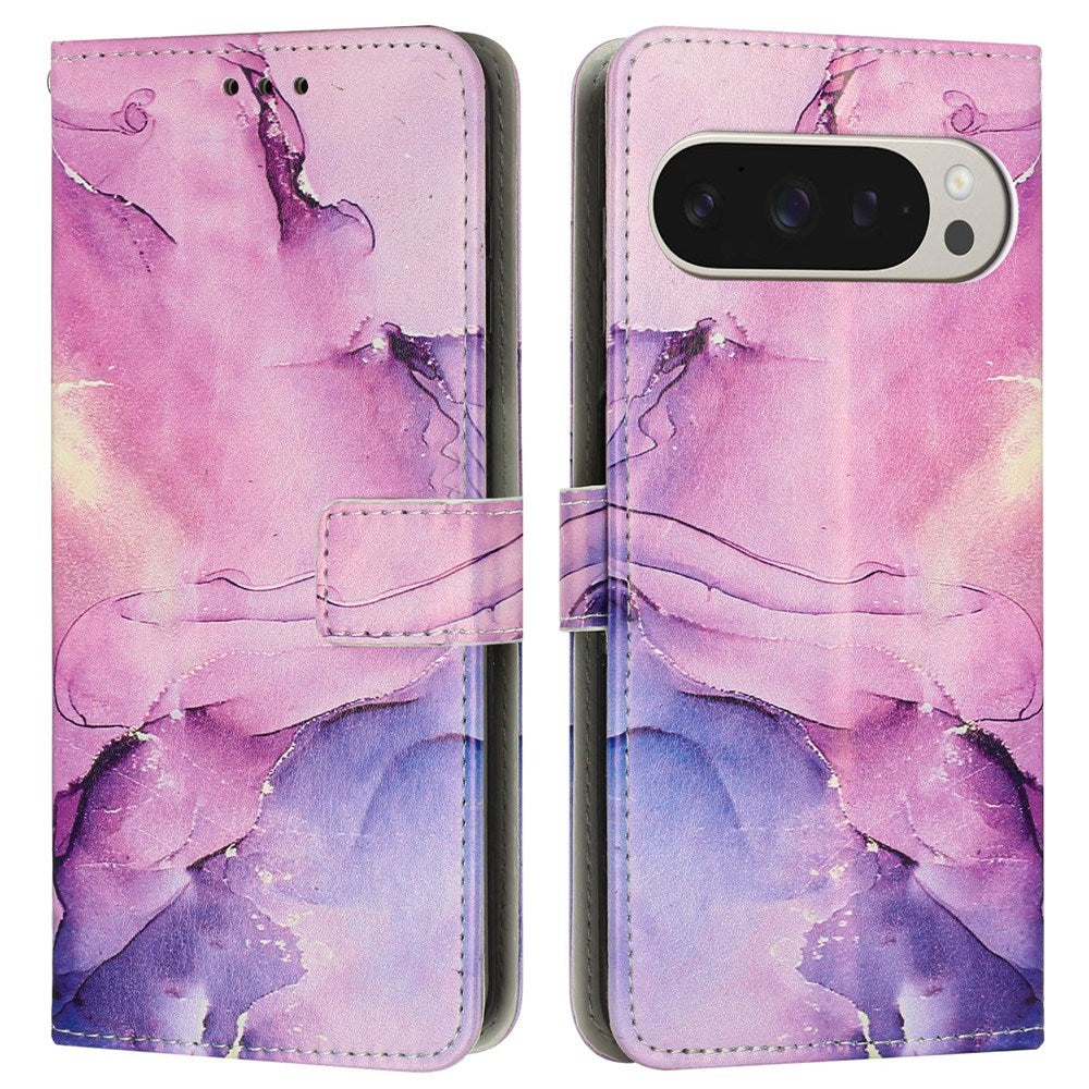 EIDERWOOD Google Pixel 10 Pro XL / 9 Pro XL Marmor Mønstret Kunstskinn Flip Deksel m. Stropp - Lilla