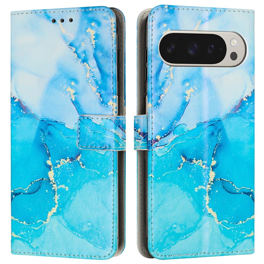 EIDERWOOD Google Pixel 10 Pro XL / 9 Pro XL Marmor Mønstret Kunstskinn Flip Deksel m. Stropp - Blå