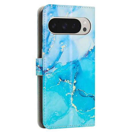 EIDERWOOD Google Pixel 10 Pro XL / 9 Pro XL Marmor Mønstret Kunstskinn Flip Deksel m. Stropp - Blå