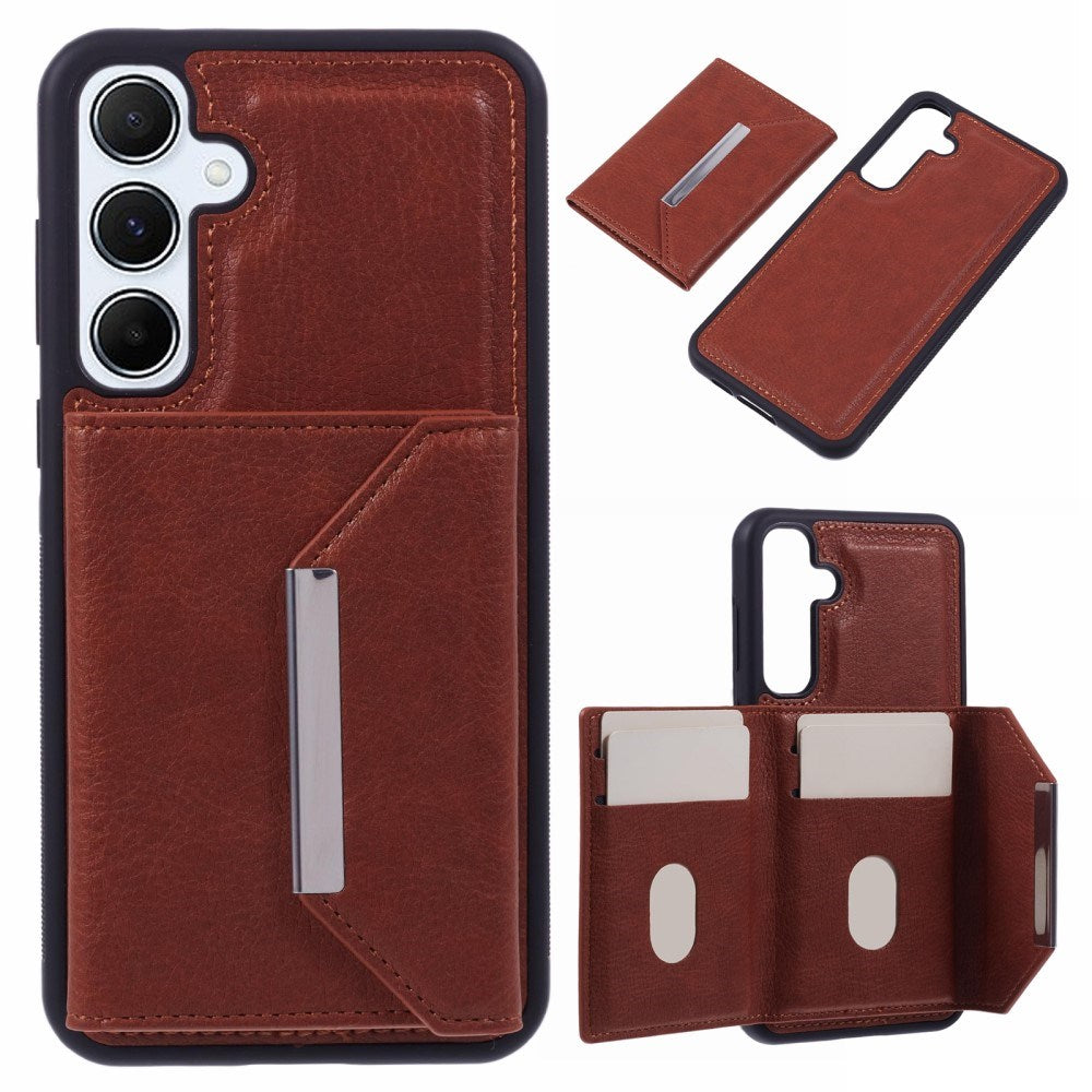 EIDERWOOD Samsung Galaxy S25 2-i-1 Kunstskinn Deksel m. Kortholder & Ståfunksjon - Brun
